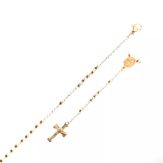 Collar de acero dorado con rosario y colgante de cruz