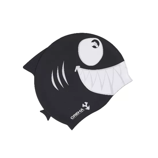 Gorro negro de natación tipo pez para niños