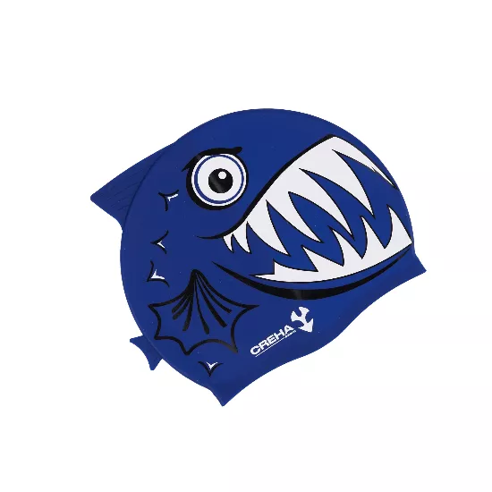 Gorro azul de natación tipo pez para niños
