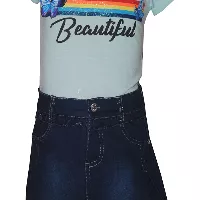 Blusa de Manga Corta con Estampado y Falda Básica a Juego para Niñas - Colores Variados