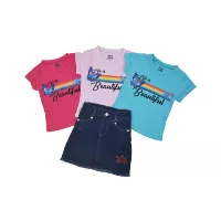 Blusa de Manga Corta con Estampado y Falda Básica a Juego para Niñas - Colores Variados