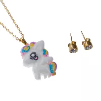 Set de aretes de diamante y cadena con dije de unicornios