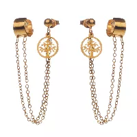 Aretes doble cadena con dije de árbol