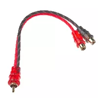 CABLE ROJO TIPO Y / 2 RCA HEMBRA A 1 RCA MACHO / CONECTORES ORO / 18 cm