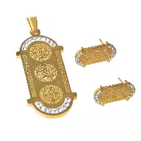 Set de aretes y cadena con placa de piedras brillante