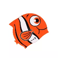 Gorro naranja de natación tipo pez para niños