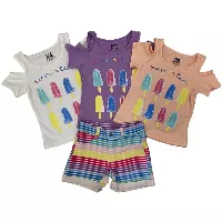 Conjunto 2 Piezas para Niña con Dibujo de Paletas | Blanco, Lila, Peach | Tallas 2-8 Años | KidsLand™